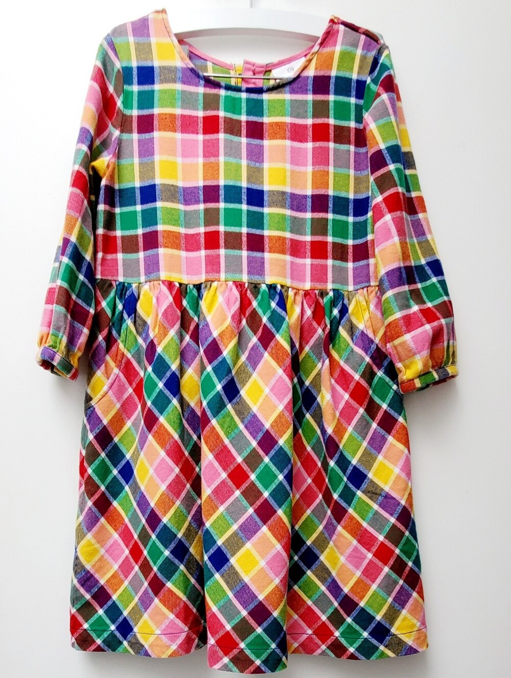 Hanna Andersson Multicolor Soft Cotton Plaid Dress Side Pockets Size 130 7-9yrs